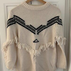 Zara Kids Knit Fringe Sweater | Cream & Black Western Chevron | 11–12Y | Boho